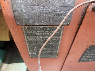 8' X 1/4 WEBB MDL. RL3P INITIAL PINCH BENDING ROLL