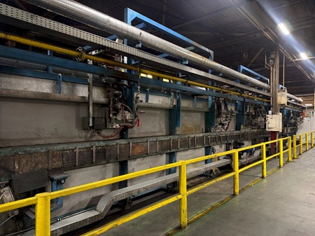 630 TON LOIRE SAFE HOT STAMPING HYDRAULIC PRESS LINE W/ ROLLER HEARTH FURNACE
