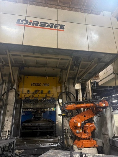 1000 TON LOIRE SAFE HOT STAMPING HYDRAULIC PRESS LINE W/ ROLLER HEARTH FURNACE