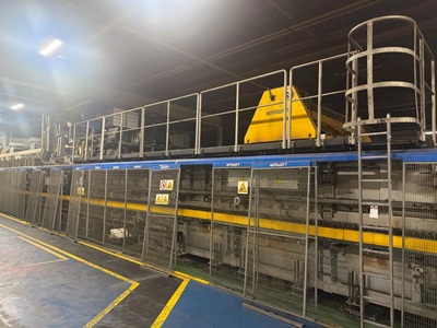 1000 TON LOIRE SAFE HOT STAMPING HYDRAULIC PRESS LINE W/ ROLLER HEARTH FURNACE