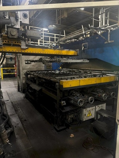1000 TON LOIRE SAFE HOT STAMPING HYDRAULIC PRESS LINE W/ ROLLER HEARTH FURNACE